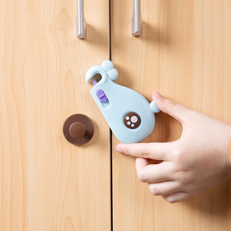 Cute Fish Shaped Multi-function Drawer Door Cabinet Cupboard Child Anti-pinch Safety Lock Security Protective Buckle - Blue-3