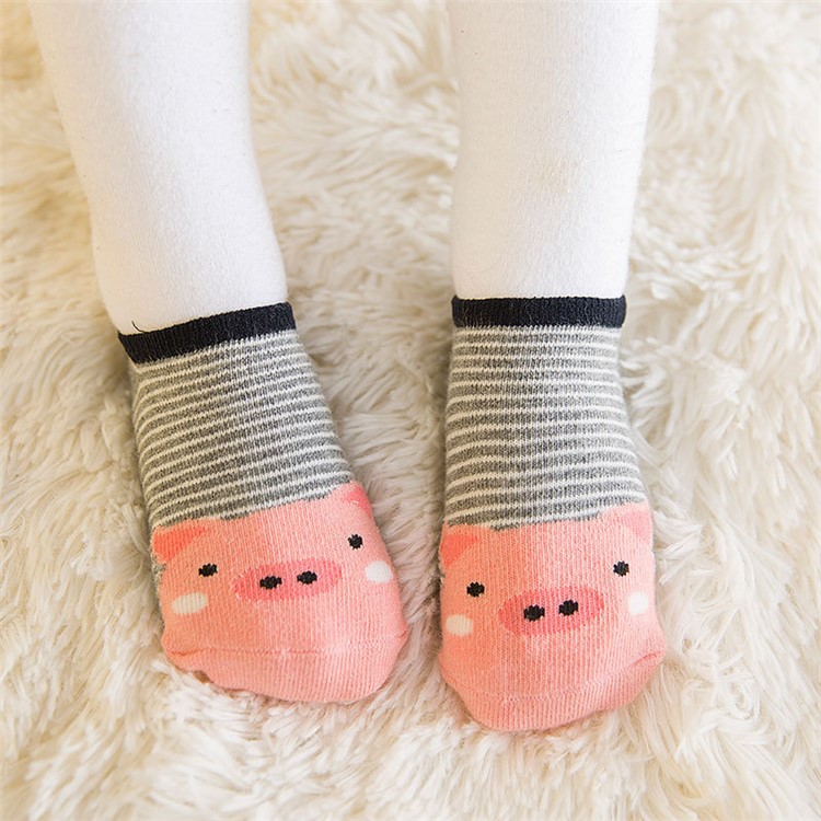 Cartoon Pattern Baby Ankle Cotton Socks Anti-skid Glue Floor Walker Socks - Pink Pig / Size: 0-1 Years Old-1
