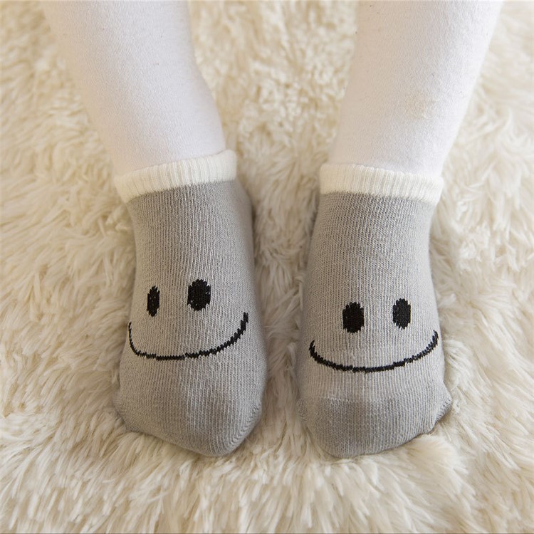 Cartoon Pattern Baby Infant Ankle Cotton Socks Anti-skid Glue Floor Walker Socks - Smiling Face / Size: 2-4 Years Old-1