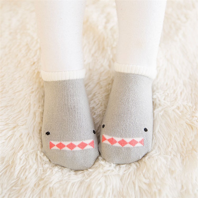 Cartoon Pattern Comfortable Cotton Ankle Socks Anti-skid Glue Floor Walker Socks for Baby - Shark / Size: 2-4 Years Old-1