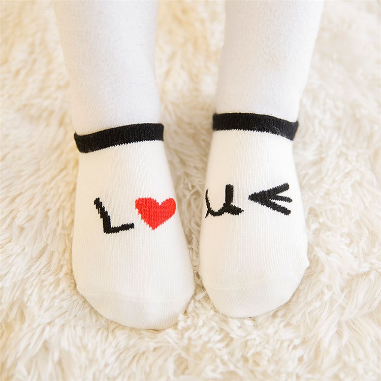 Cartoon Pattern Cotton Baby Ankle Socks Kid Infant Anti-skid Glue Floor Walker Socks - LOVE Pattern / Size: 1-2 Years Old-1