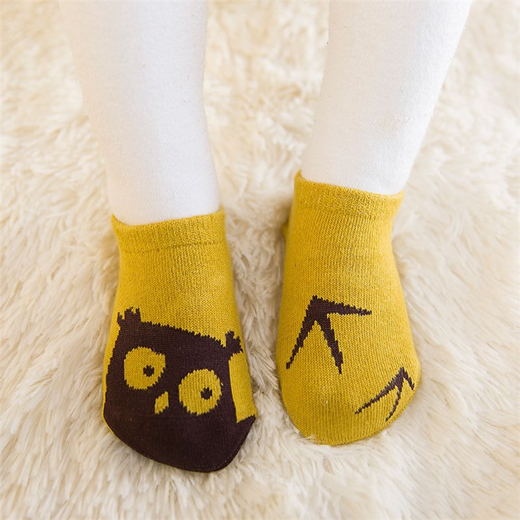 Spring Cartoon Baby Ankle Cotton Socks Anti-skid Glue Floor Walker Socks - Owl / Size: 12-24 Months-1