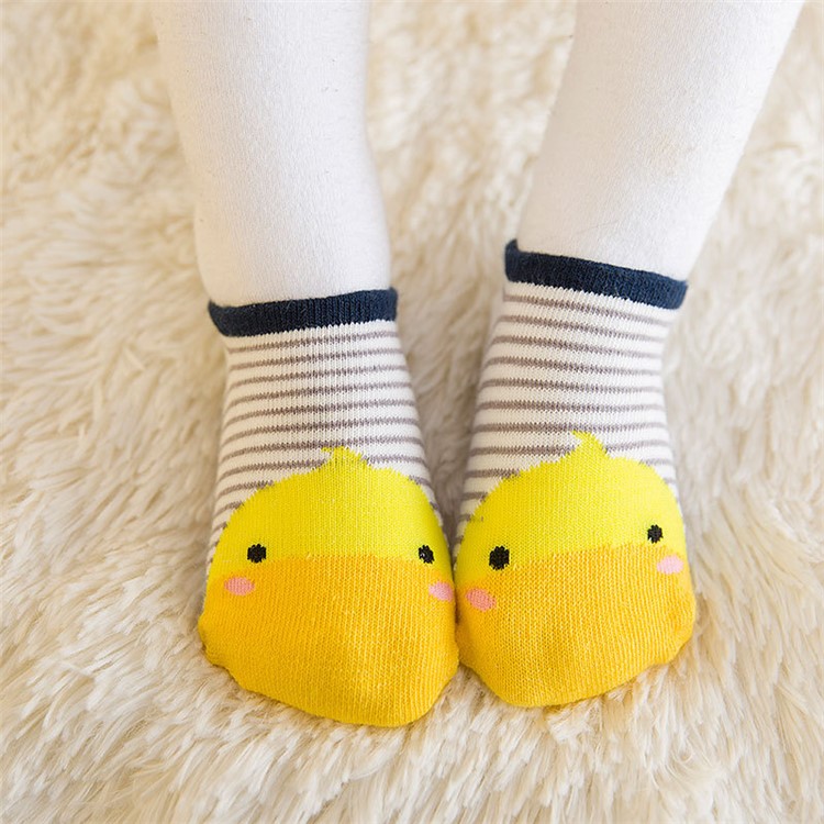 Cute Cartoon Toddler Anti-slip Socks Baby Spring Autumn Floor Wear Cotton Socks - Size: 0-12 Months / Stripe Yellow Chick-1