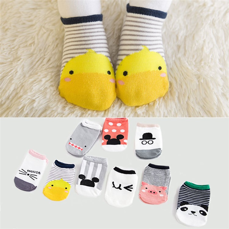 Cute Cartoon Toddler Anti-slip Socks Baby Spring Autumn Floor Wear Cotton Socks - Size: 0-12 Months / Stripe Yellow Chick-2