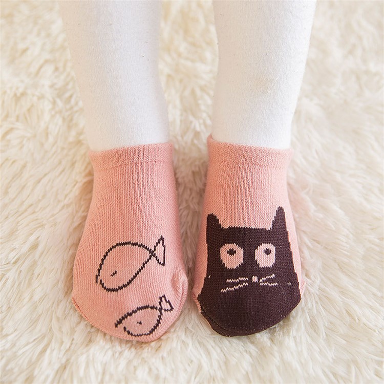 Cotton Baby Socks Autumn Spring Warm Newborn Boy Girl Socks Floor Wear Anti-skid Floor Socks - Size: 0-12 Months / Pink Cat-1