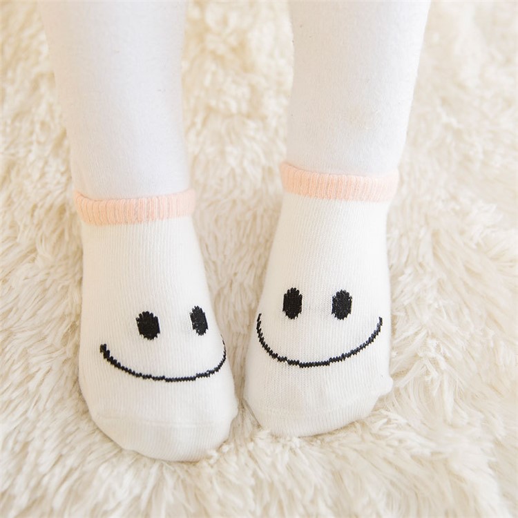 Cute Cartoon Cotton Socks Toddler Anti-slip Socks Baby Spring Autumn Floor Wear - Size: 12-24 Months / White Smile Face-1