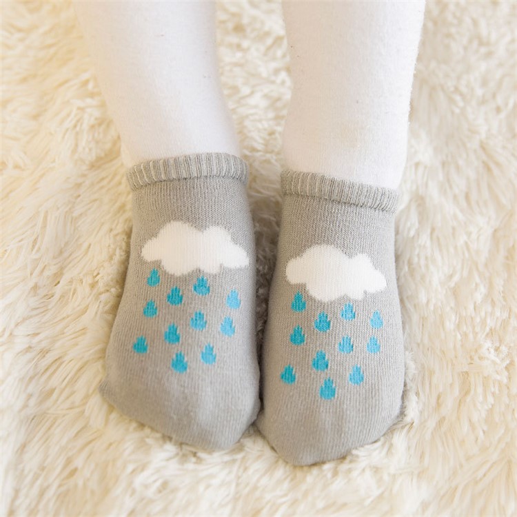 Cute Cartoon Baby Socks Non-slip Silicone Soles Baby Girls Boys Cotton Newborn Kids Socks - Size: 0-12 Months / Grey Raindrops-1