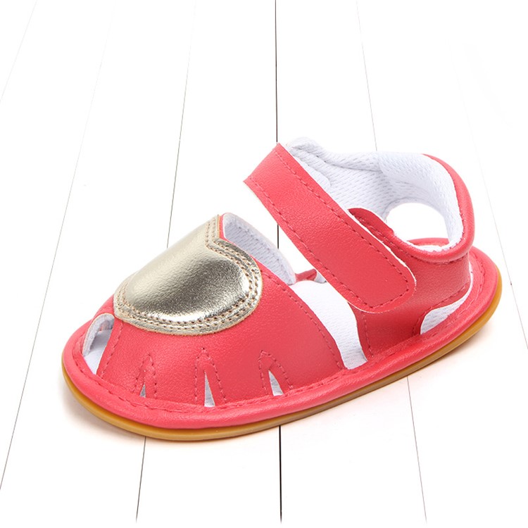 Heart Pattern Cute Girls Shoes PU Leather Beach Sandals Shoes - Rose / Size: 11-3