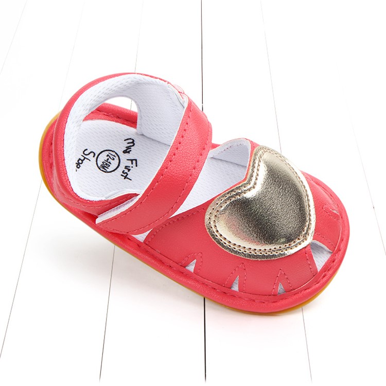 Heart Pattern Cute Girls Shoes PU Leather Beach Sandals Shoes - Rose / Size: 11-4