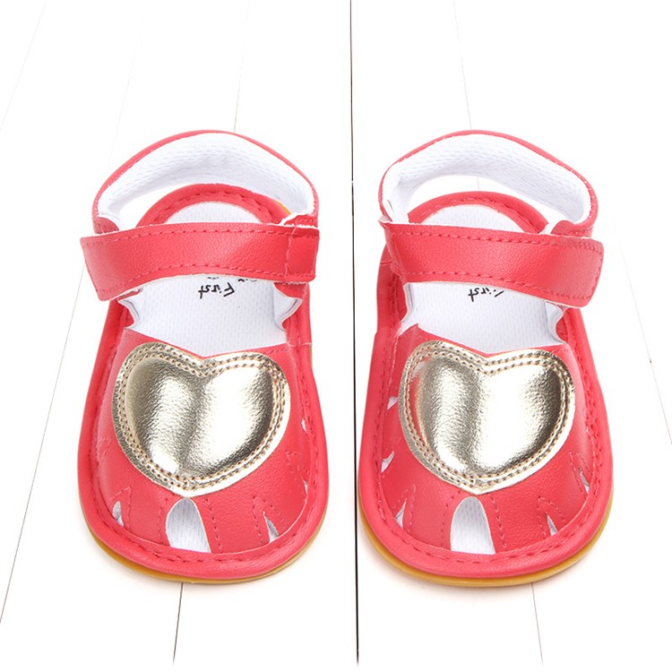 Heart Pattern Cute Girls Shoes PU Leather Beach Sandals Shoes - Rose / Size: 11-6