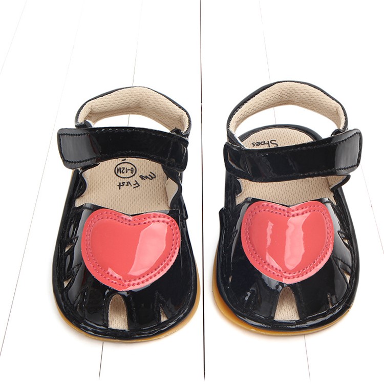 Heart Pattern Lovely Girls Shoes PU Leather Summer Beach Sandals Shoes - Black / Size: 12-1