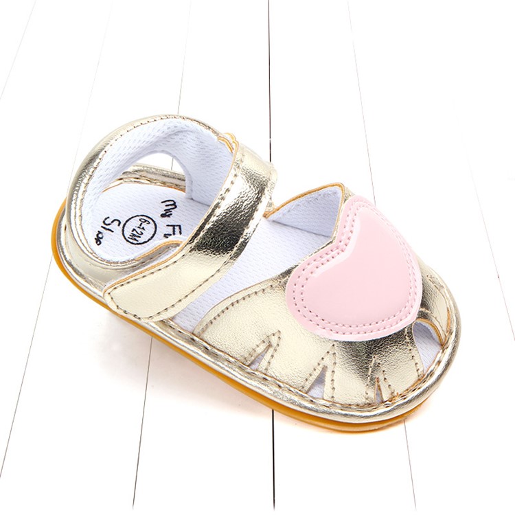 Heart Pattern Baby Shoes PU Leather Beach Sandals Shoes - Gold / Size: 12-3