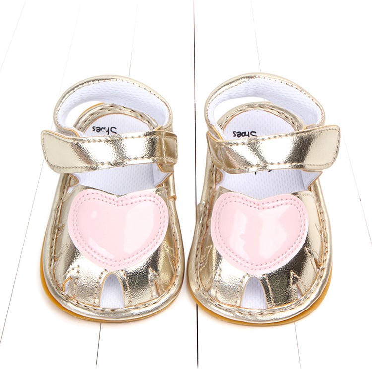 Heart Pattern Baby Shoes PU Leather Beach Sandals Shoes - Gold / Size: 12-5