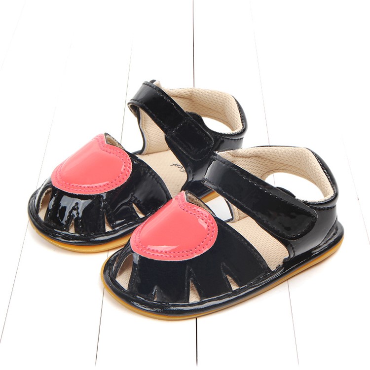 Heart Pattern Baby Girl PU Leather Beach Sandals Shoes for Summer - Black / Size: 13-2
