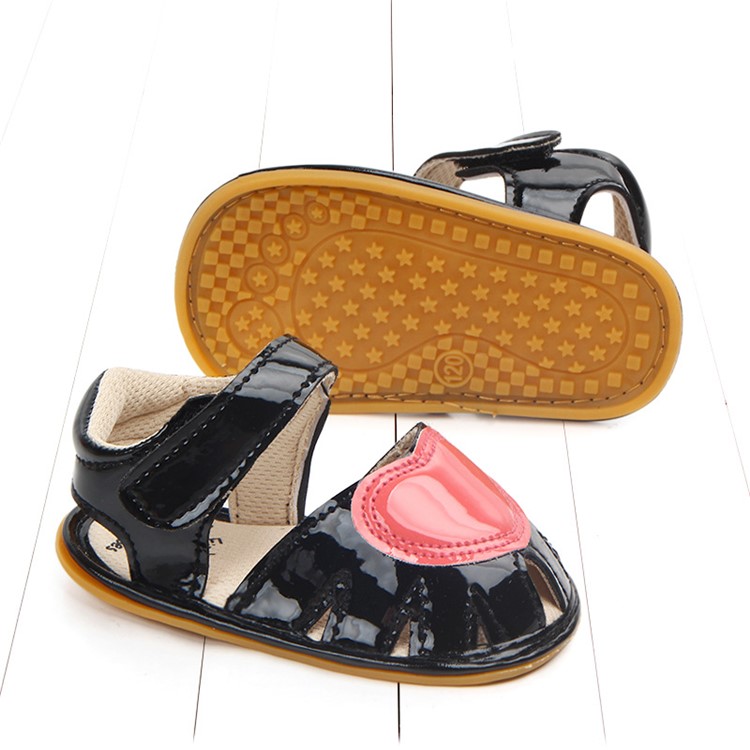Heart Pattern Baby Girl PU Leather Beach Sandals Shoes for Summer - Black / Size: 13-4