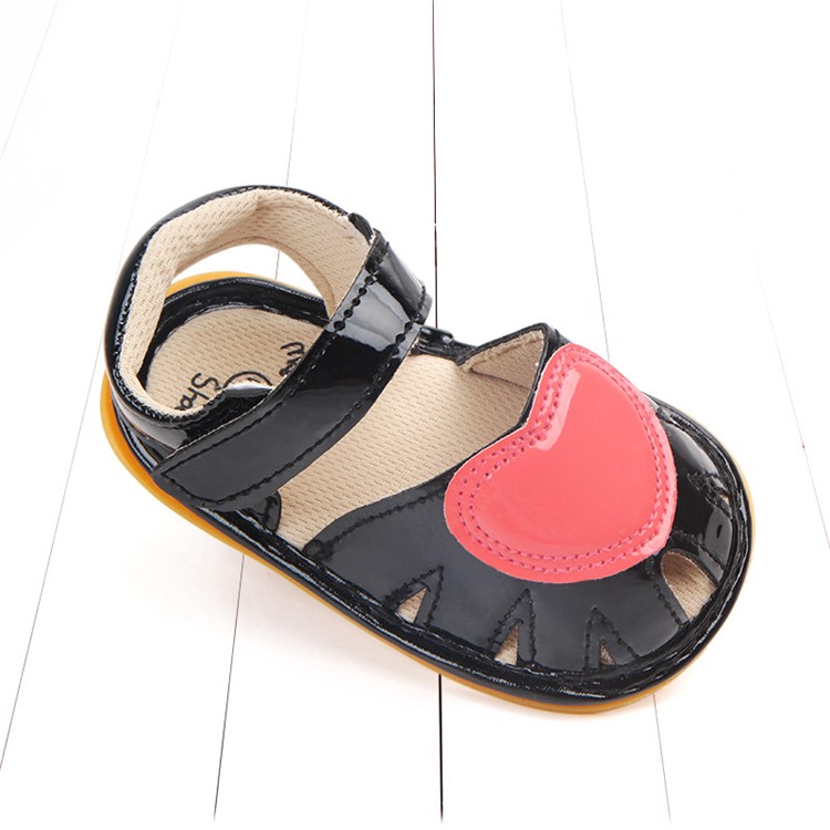 Heart Pattern Baby Girl PU Leather Beach Sandals Shoes for Summer - Black / Size: 13-5