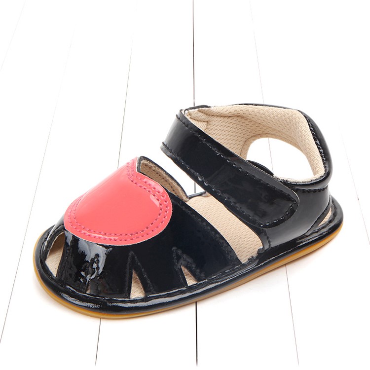 Heart Pattern Baby Girl PU Leather Beach Sandals Shoes for Summer - Black / Size: 13-6