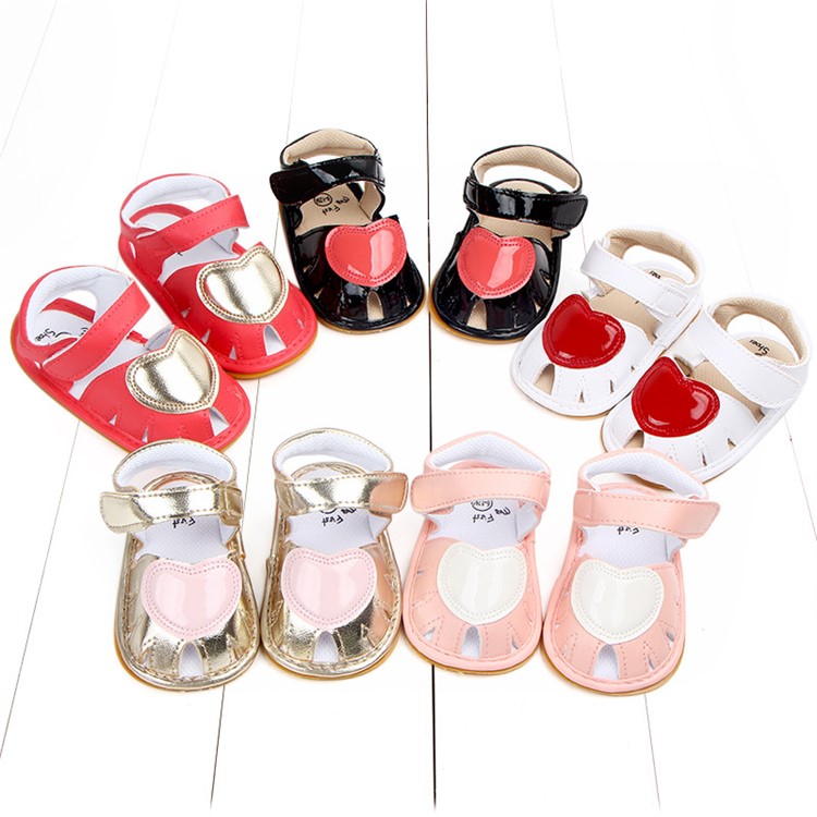 Heart Pattern Baby Girl PU Leather Beach Sandals Shoes for Summer - Black / Size: 13-7