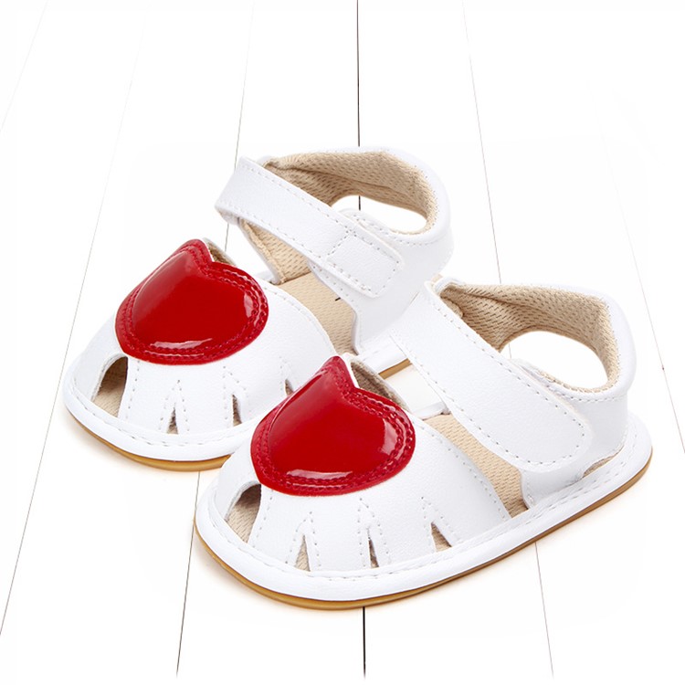 Heart Pattern Girl Baby PU Leather Beach Sandals Shoes for Summer - White / Size: 13-1