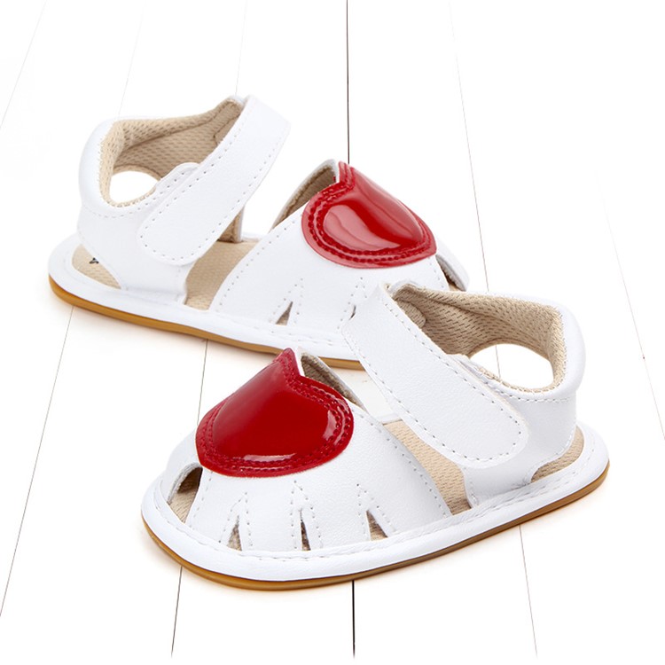 Heart Pattern Girl Baby PU Leather Beach Sandals Shoes for Summer - White / Size: 13-3