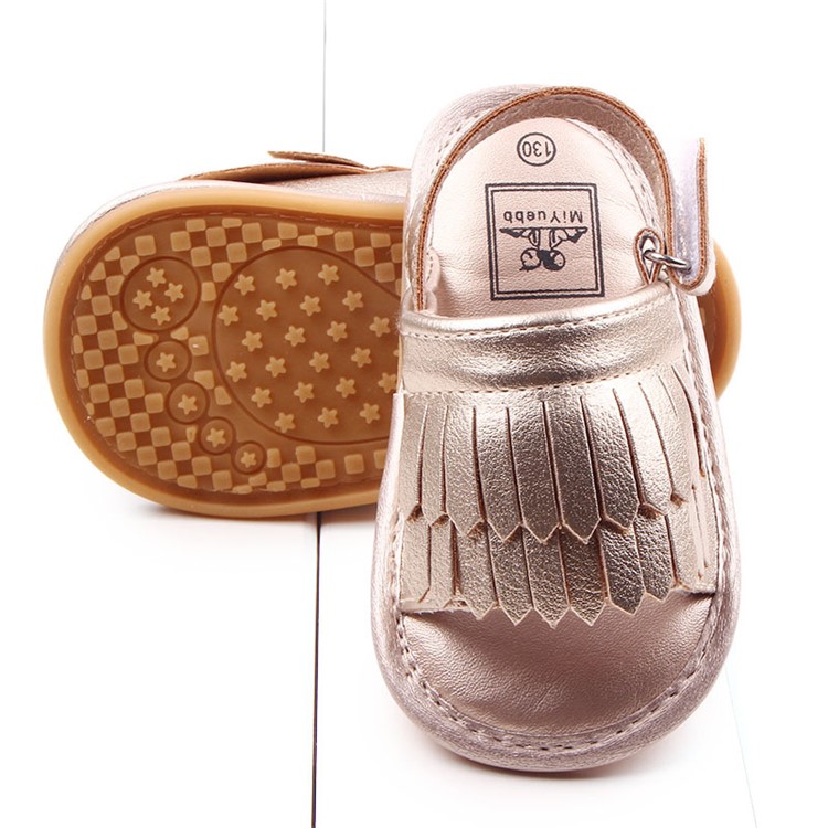 Summer Newborn Baby PU Leather Anti-skid Sandals Shoes - Gold / Size: 12-1