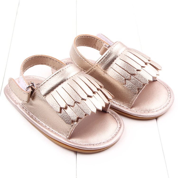 Summer Newborn Baby PU Leather Anti-skid Sandals Shoes - Gold / Size: 12-2