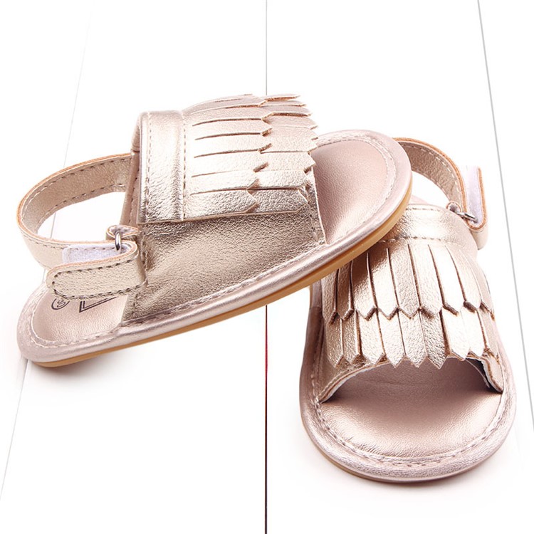 Summer Newborn Baby PU Leather Anti-skid Sandals Shoes - Gold / Size: 12-3