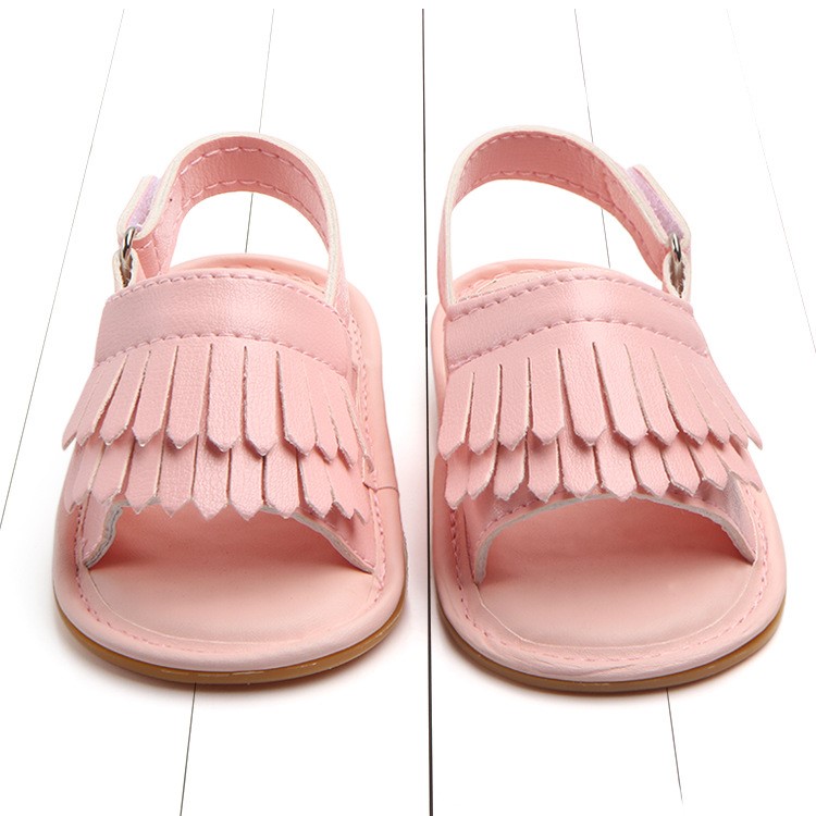 Summer Newborn Baby Tassels PU Leather Anti-skid Sandals Shoes - Light Pink / Size: 12-2