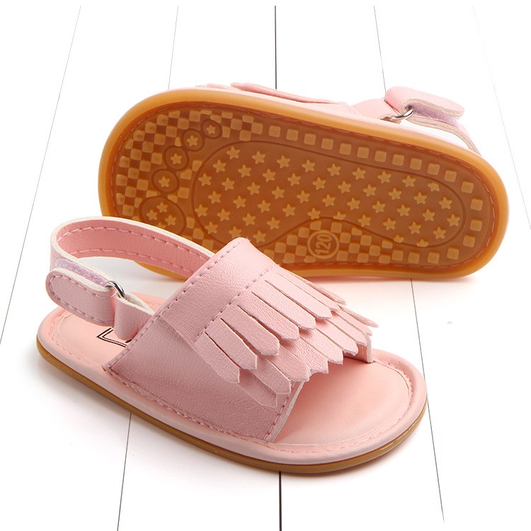 Summer Newborn Baby Tassels PU Leather Anti-skid Sandals Shoes - Light Pink / Size: 12-3
