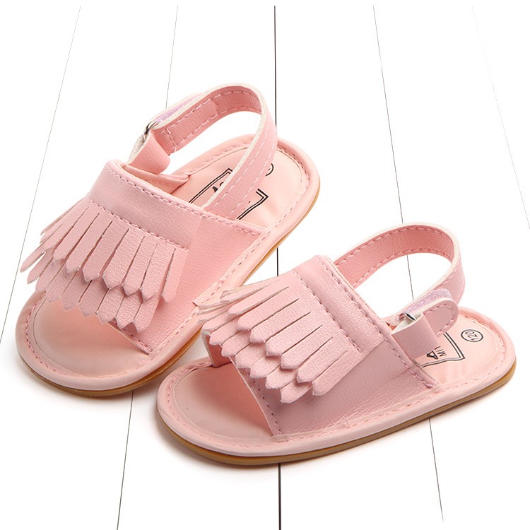 Summer Newborn Baby Tassels PU Leather Anti-skid Sandals Shoes - Light Pink / Size: 12-4