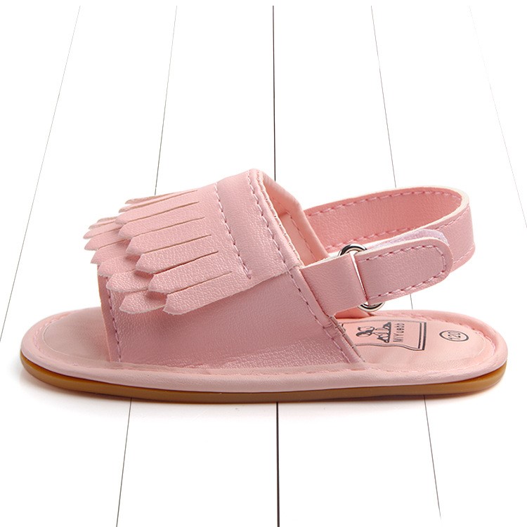 Summer Newborn Baby Tassels PU Leather Anti-skid Sandals Shoes - Light Pink / Size: 12-5