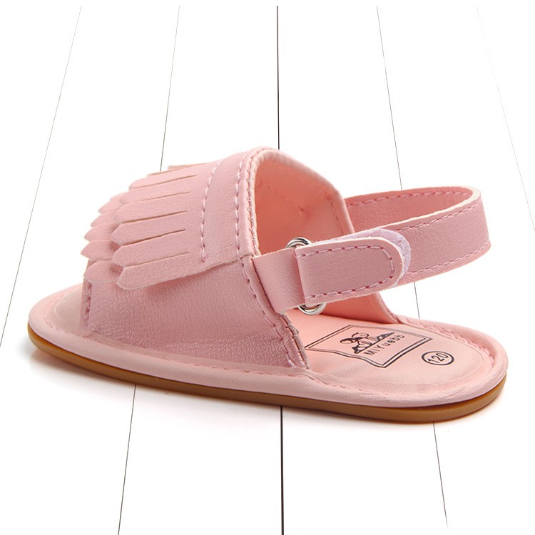 Summer Newborn Baby Tassels PU Leather Anti-skid Sandals Shoes - Light Pink / Size: 12-6