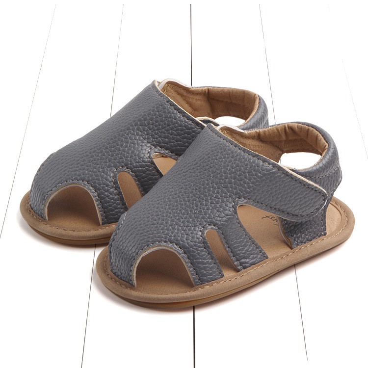 Summer Soft Toddler Sandals PU Leather Breathable Hollow Out Baby Shoes - Grey / Size: 12cm-2
