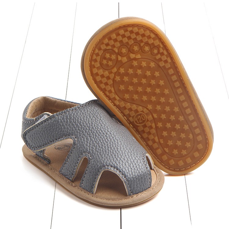 Summer Soft Toddler Sandals PU Leather Breathable Hollow Out Baby Shoes - Grey / Size: 12cm-3