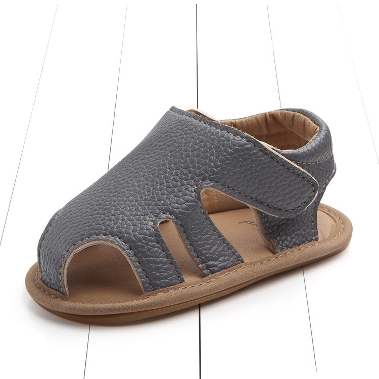 Summer Soft Toddler Sandals PU Leather Breathable Hollow Out Baby Shoes - Grey / Size: 12cm-5