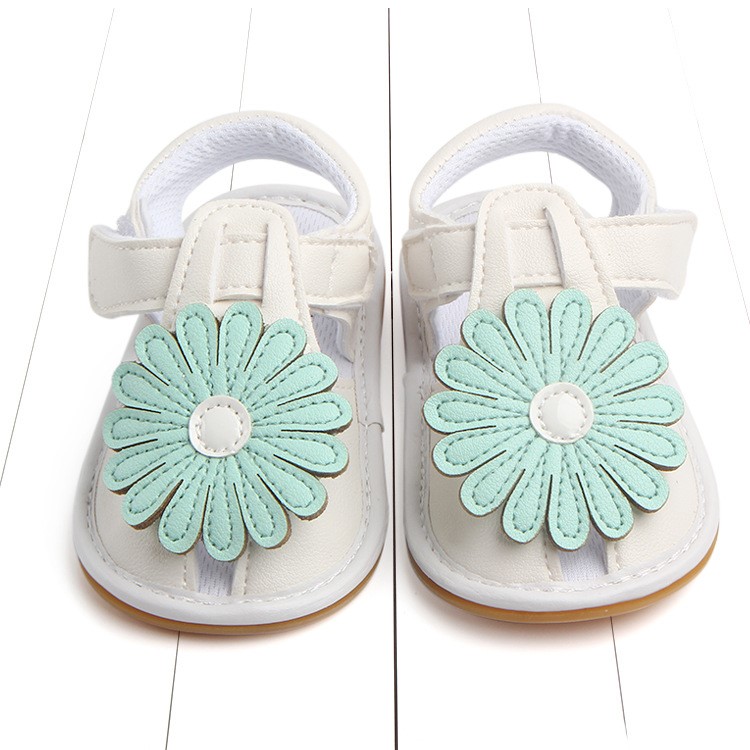 Cute Sunflower Decorated Girls Outdoor Sport Shoes PU Leather Beach Sandals Shoes - Green/White, Size: 12-1