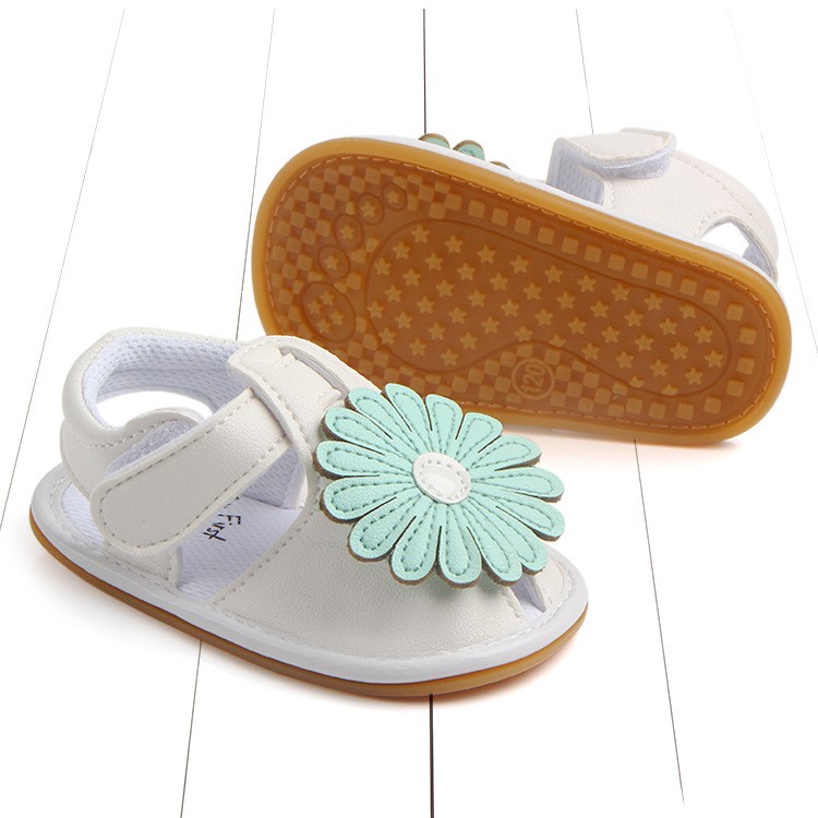 Cute Sunflower Decorated Girls Outdoor Sport Shoes PU Leather Beach Sandals Shoes - Green/White, Size: 12-3