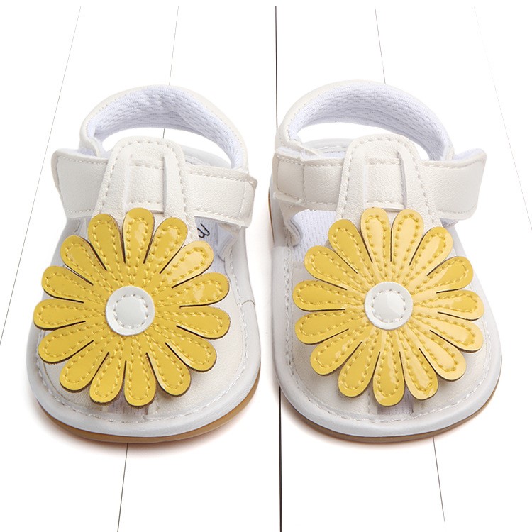 Cute Sunflower Decorated Girls Outdoor Sport Shoes PU Leather Beach Sandals Shoes - Yellow/White, Size: 12-2