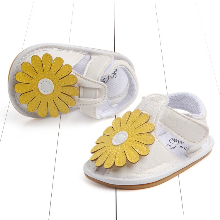 Cute Sunflower Decorated Girls Outdoor Sport Shoes PU Leather Beach Sandals Shoes - Yellow/White, Size: 12-3