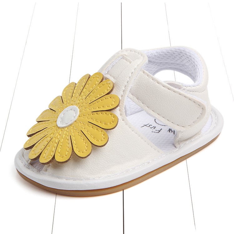 Cute Sunflower Decorated Girls Outdoor Sport Shoes PU Leather Beach Sandals Shoes - Yellow/White, Size: 12-5
