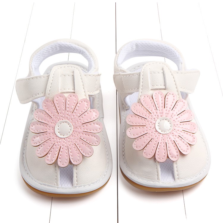 Cute Sunflower Decorated Beach Sandals Shoes PU Leather Shoes for Girls - Pink/White, Size: 13-1