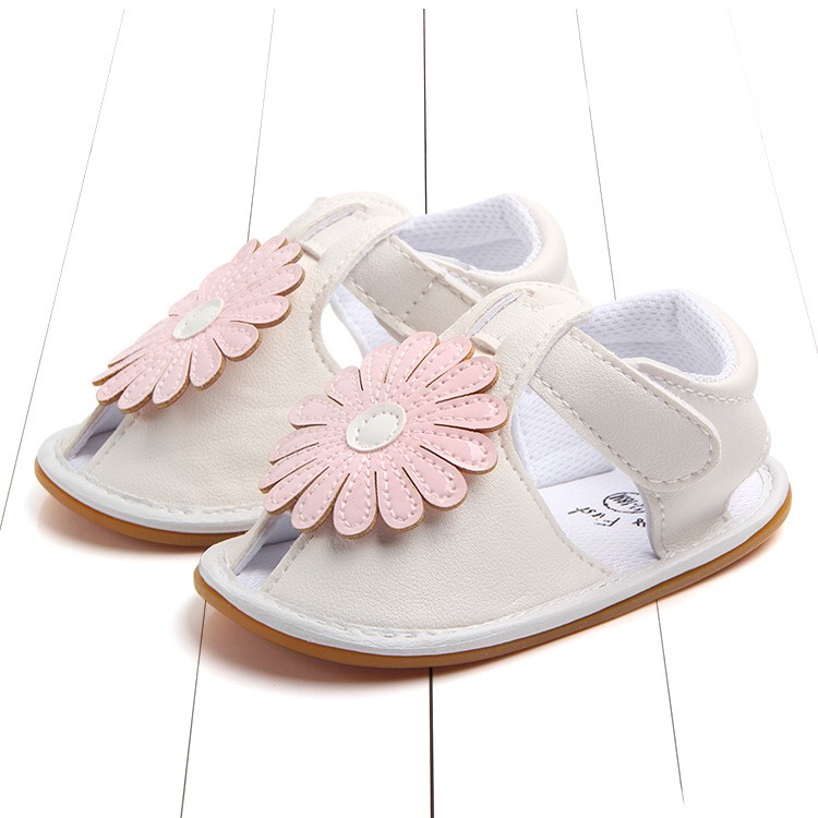 Cute Sunflower Decorated Beach Sandals Shoes PU Leather Shoes for Girls - Pink/White, Size: 13-2