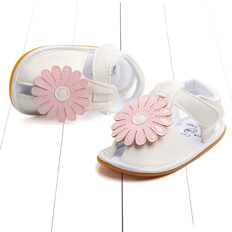 Cute Sunflower Decorated Beach Sandals Shoes PU Leather Shoes for Girls - Pink/White, Size: 13-3