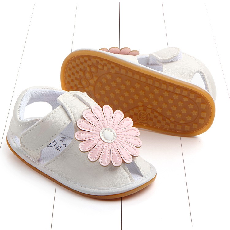 Cute Sunflower Decorated Beach Sandals Shoes PU Leather Shoes for Girls - Pink/White, Size: 13-4