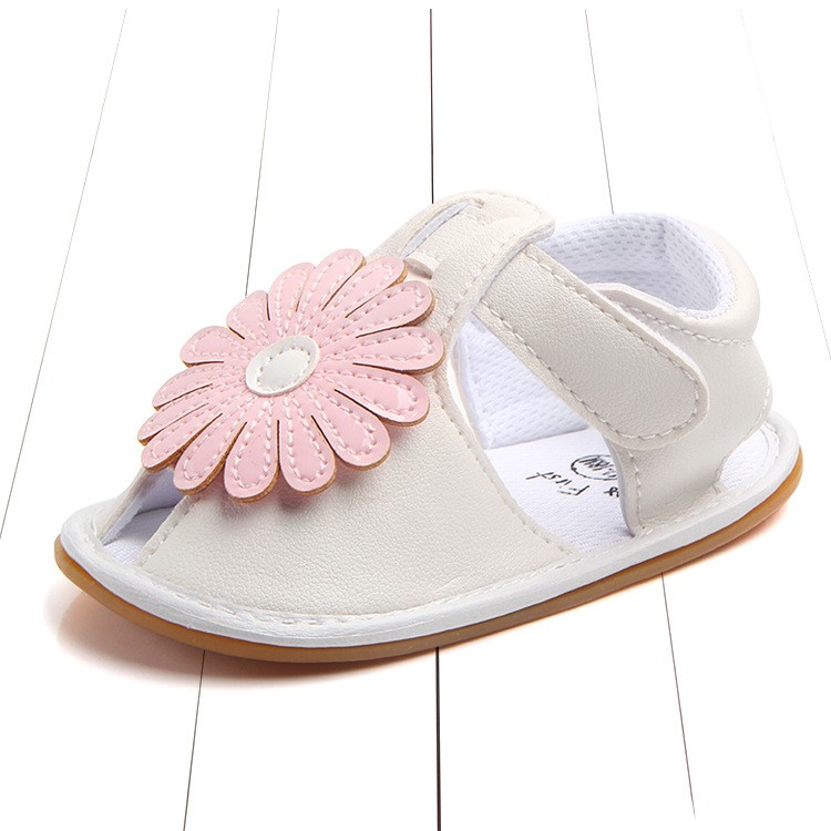 Cute Sunflower Decorated Beach Sandals Shoes PU Leather Shoes for Girls - Pink/White, Size: 13-5
