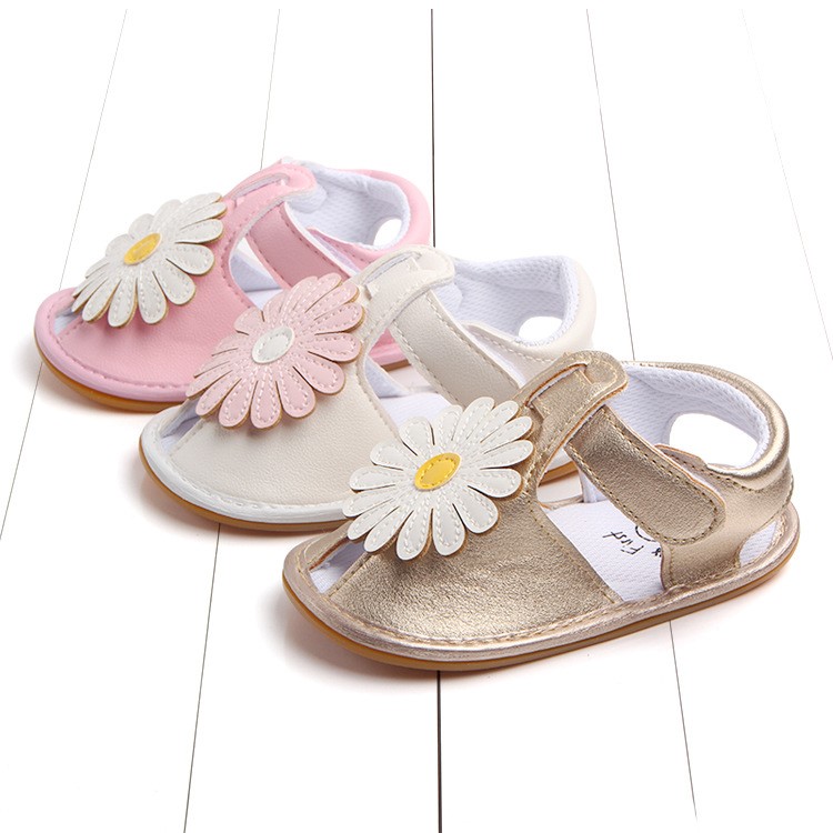 Cute Sunflower Decorated Beach Sandals Shoes PU Leather Shoes for Girls - Pink/White, Size: 13-6