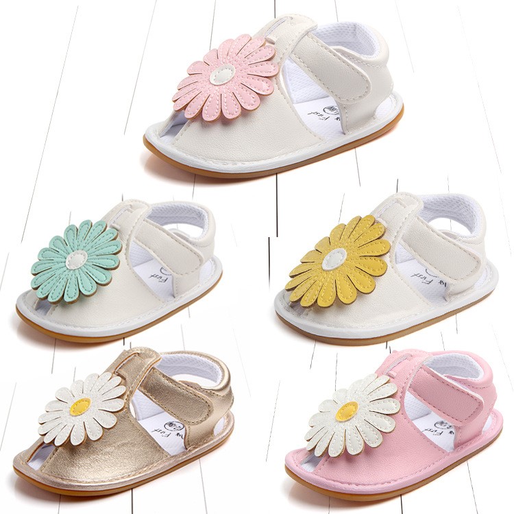 Cute Sunflower Decorated Beach Sandals Shoes PU Leather Shoes for Girls - Pink/White, Size: 13-7