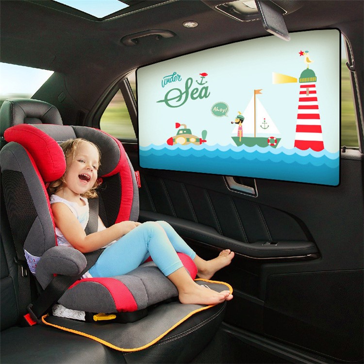Cartoon Pattern Double-layer Magnet Car Foldable Side Window Summer Sun Shade Curtain - Sea-5