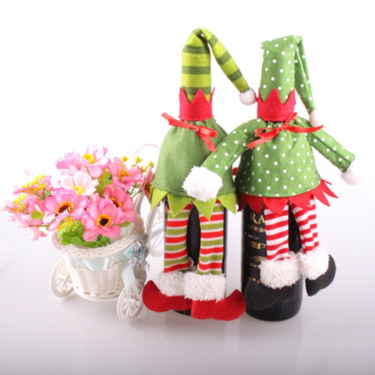 12PCS/Pack Christmas Element Wine Bottle Cover Holder Gift Bag Home Party Decoration - Stripes Pattern-3