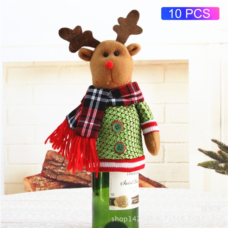 10Pcs/Set Red Wine Bottle Cover Christmas Xmas Decor Decoration Dolls - Elk-1